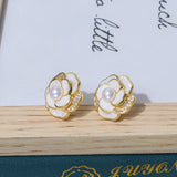 Round Freshwater Pearl Stud Earrings 14kgp & S925 Flower Design