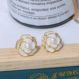 Round Freshwater Pearl Stud Earrings 14kgp & S925 Flower Design