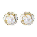 Round Freshwater Pearl Stud Earrings 14kgp & S925 Flower Design
