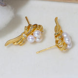 4-4.5mm Freshwater Pearl 14KGP Bougainvillea S925 Stud Earrings