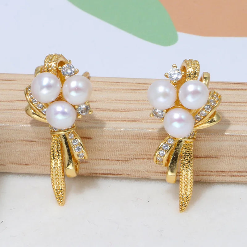 4-4.5mm Freshwater Pearl 14KGP Bougainvillea S925 Stud Earrings