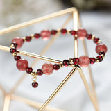 Garnet Strawberry Quartz Bead Bracelet 4.5mm 9mm 14kgp