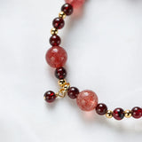 Garnet Strawberry Quartz Bead Bracelet 4.5mm 9mm 14kgp