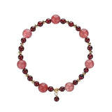 Garnet Strawberry Quartz Bead Bracelet 4.5mm 9mm 14kgp