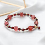 Garnet Strawberry Quartz Bead Bracelet 4.5mm 9mm 14kgp