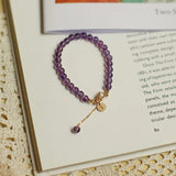 4.5mm Amethyst Beads Bracelet 14k Gold Plated