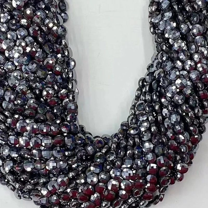 Natural Garnet Beads 4mm 6mm Round Flat Faceted for Jewelry Making