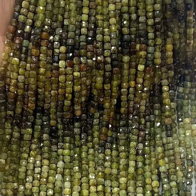 4mm Prehnite Square Faceted Beads