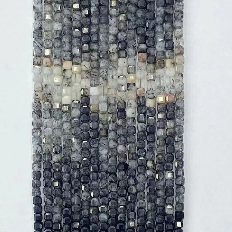 Rutilated Quartz Square Faceted Beads 4mm for Jewelry Making
