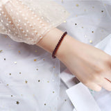 Garnet Bead Bracelet, 14KGP, 15-17cm Length
