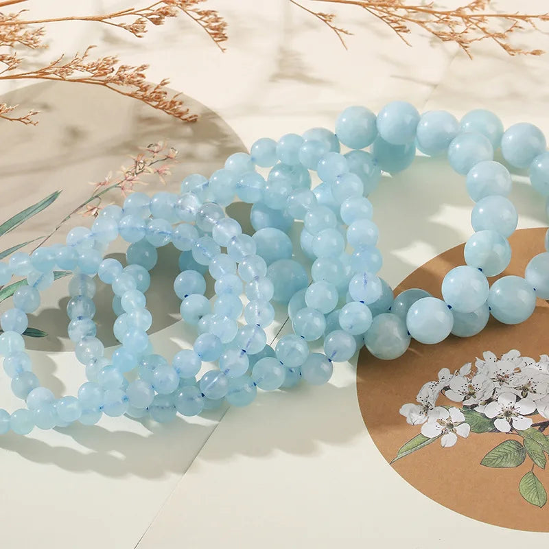 Aquamarine Beads Bracelet 6mm 8mm 10mm 12mm Round
