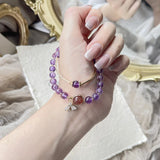 6mm Amethyst 8mm Strawberry Quartz 14KGP Bracelet