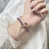 6mm Amethyst 8mm Strawberry Quartz 14KGP Bracelet