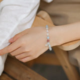 6mm Aquamarine Moonstone Strawberry Quartz Beads S925 Bracelet