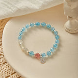 6mm Aquamarine Moonstone Strawberry Quartz Beads S925 Bracelet