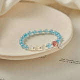 6mm Aquamarine Moonstone Strawberry Quartz Beads S925 Bracelet
