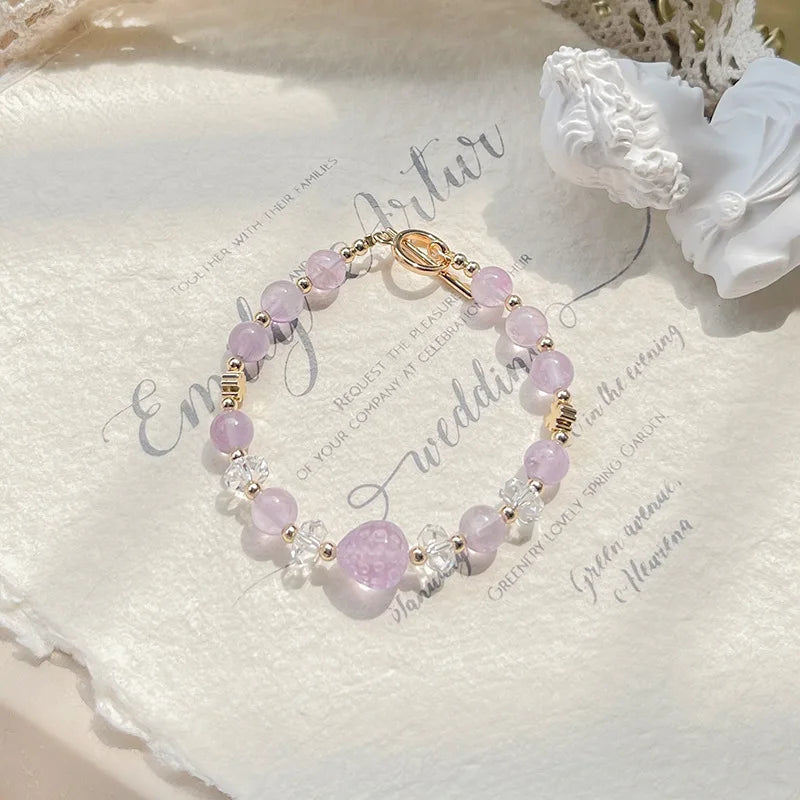Purple Jade and Crystal Bead Bracelet