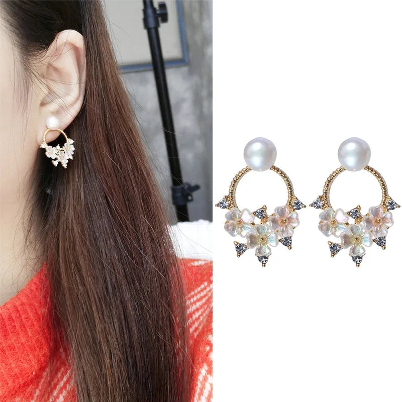 7-8mm Freshwater Pearl Flower Stud Earrings