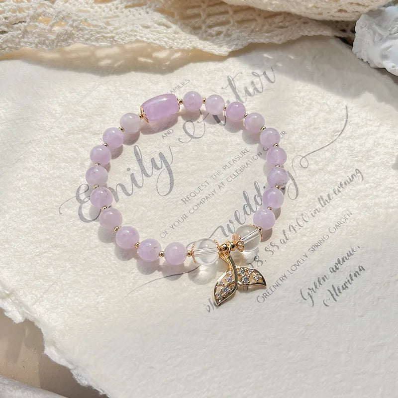 Purple Jade Crystal Bead Bracelet 14KGP 7mm 8mm