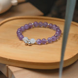 7mm Amethyst Moonstone Beads Bracelet with S925 Silver Accessories