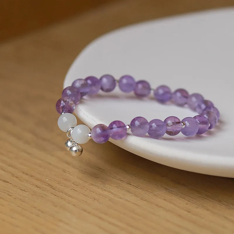 7mm Amethyst Moonstone Beads Bracelet with S925 Silver Accessories