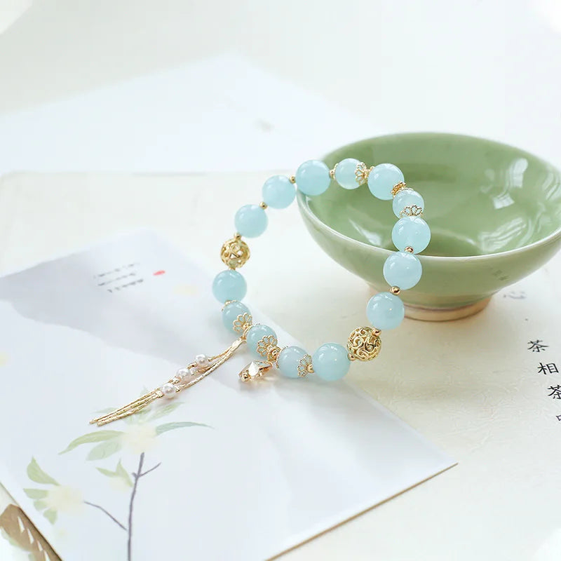 Aquamarine Butterfly Bracelet 14kgp 8-10mm Round Natural Accessories