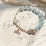 8.5mm Aquamarine & Gray Moonstone Bracelet