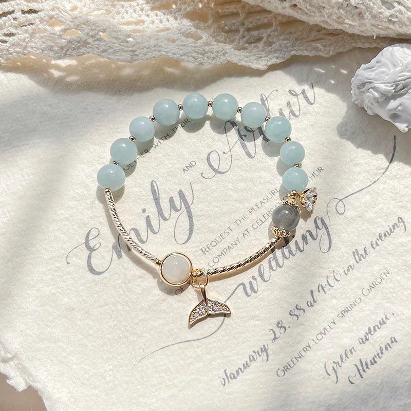 8.5mm Aquamarine & Gray Moonstone Bracelet