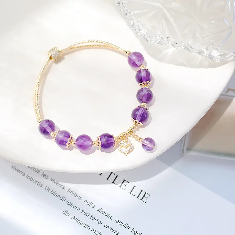Amethyst Round Beads Bracelet 14KGP 8-8.5mm