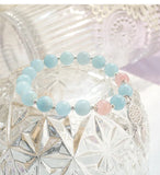 8-8.5mm Aquamarine Pink Quartz S925 Bracelet