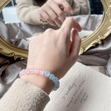 8-8.5mm Aquamarine Pink Quartz Beads Bracelet 14kgp