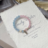 8-8.5mm Aquamarine Pink Quartz Beads Bracelet 14kgp