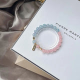 8-8.5mm Aquamarine Pink Quartz Beads Bracelet 14kgp