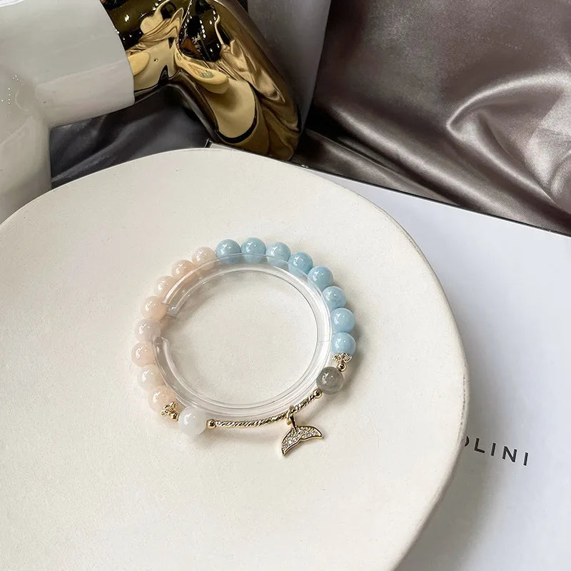 8-8.5mm Morganite Aquamarine Moonstone Bracelet