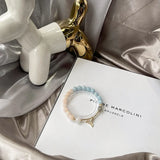8-8.5mm Morganite Aquamarine Moonstone Bracelet