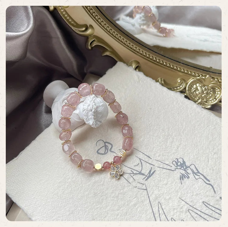 Strawberry Quartz Nugget Beads Bracelet 8X10mm