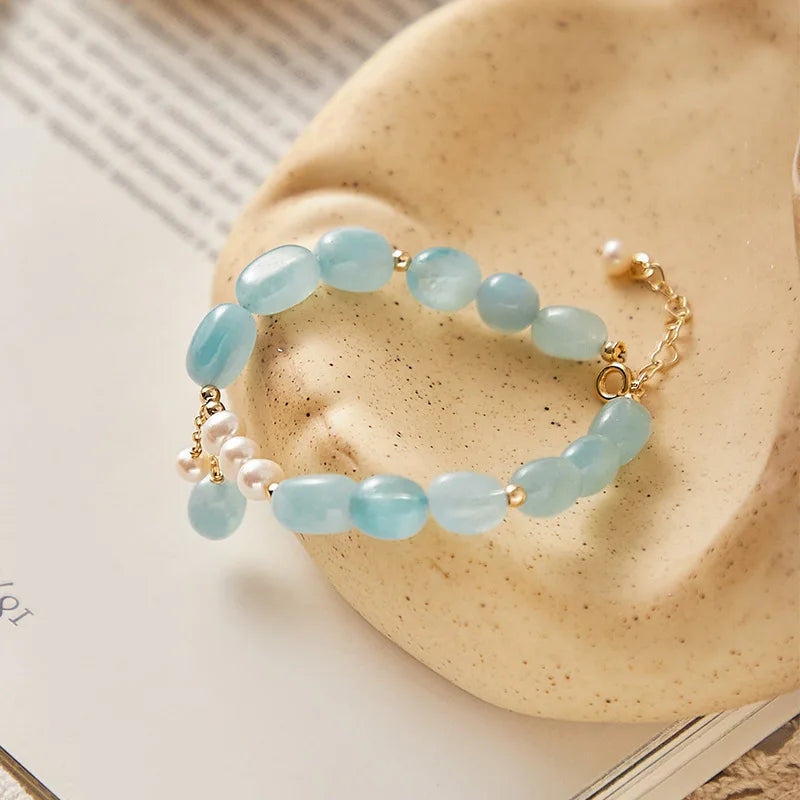 8X12mm Aquamarine Freshwater Pearl Bracelet 14kgp
