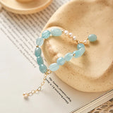 8X12mm Aquamarine Freshwater Pearl Bracelet 14kgp