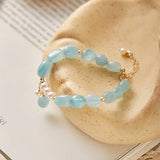 8X12mm Aquamarine Freshwater Pearl Bracelet 14kgp