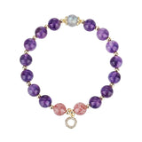 8mm Amethyst Strawberry Quartz 7.5mm Gray Moonstone Bracelet