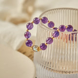 8mm Amethyst Strawberry Quartz 7.5mm Gray Moonstone Bracelet