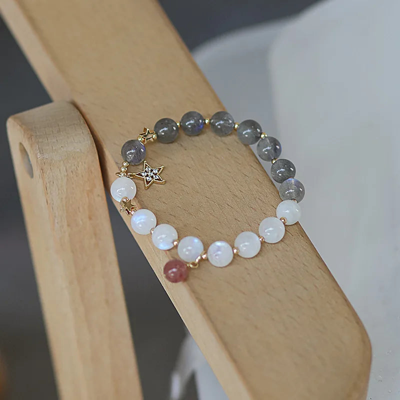 8mm Moonstone Labradorite Bracelet 14KGP