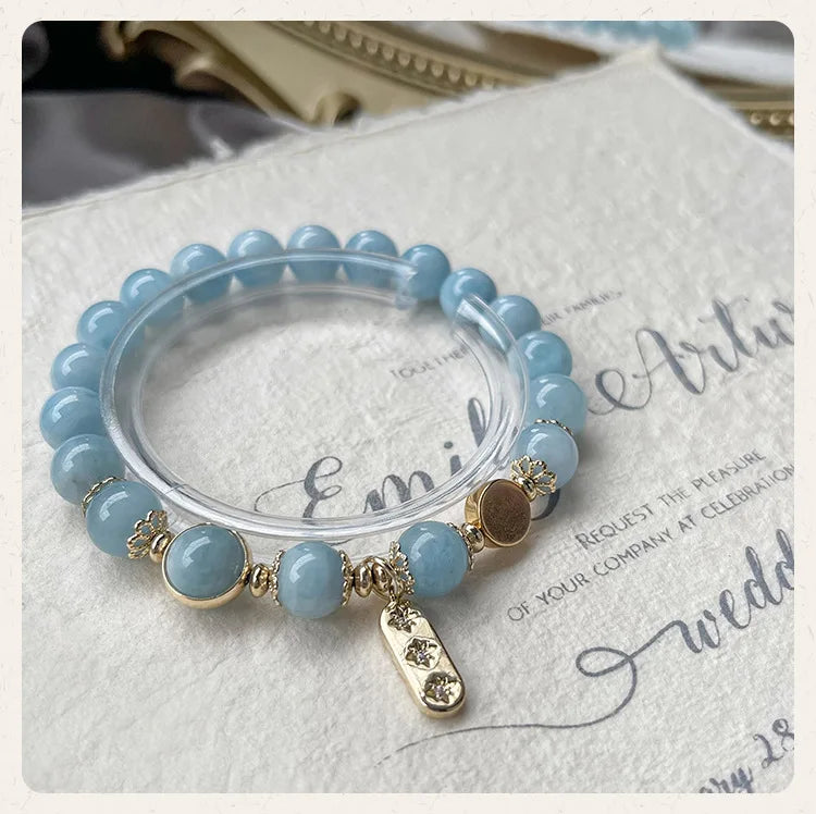 8mm Round Aquamarine 14KGP Bracelet