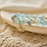 8mm Aquamarine Gray Moonstone Beads Bracelet