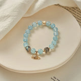 8mm Aquamarine Gray Moonstone Beads Bracelet