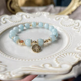 8mm Aquamarine Pendant Bracelet, 14kgp