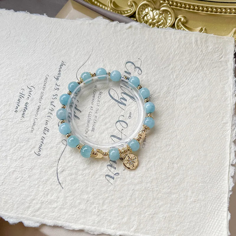 8mm Aquamarine Pendant Bracelet, 14kgp