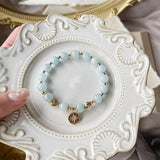 8mm Aquamarine Pendant Bracelet, 14kgp
