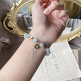 8mm Aquamarine Pendant Bracelet, 14kgp