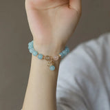 8mm Aquamarine Pink Quartz 6-8mm Rutilated Quartz Bracelet